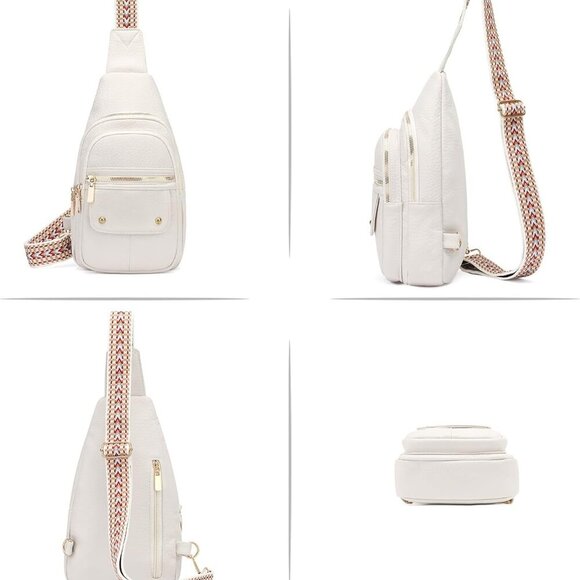 Travel Ready Sling Bag - Beige Vegan Leather Crossbody with Multiple Pockets - Picture 5 of 6